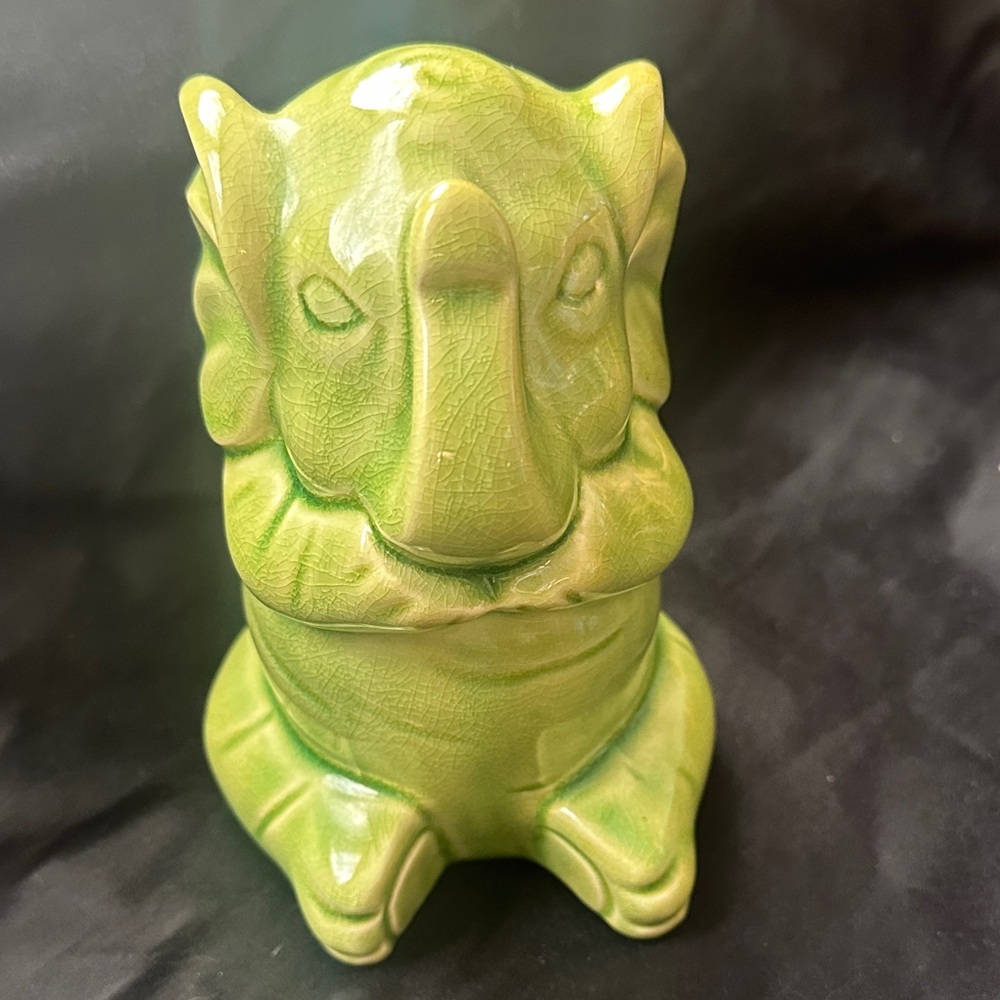 Vintage Trunk Up Green Elephant Figurine…for good luck!
